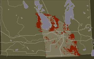 southern manitoba fragmented tall grass prairie; rails and roads - circa 1926